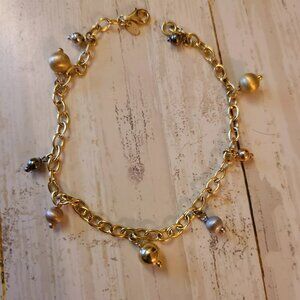 Itaor 925 Sterling Silver vermeil Anklet Bracelet 10.5" hanging ball beads
